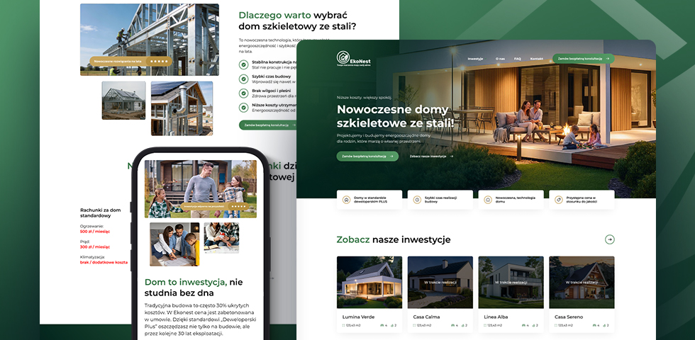 Strona internetowa dla producenta domów prefabrykowanych – EkoNest